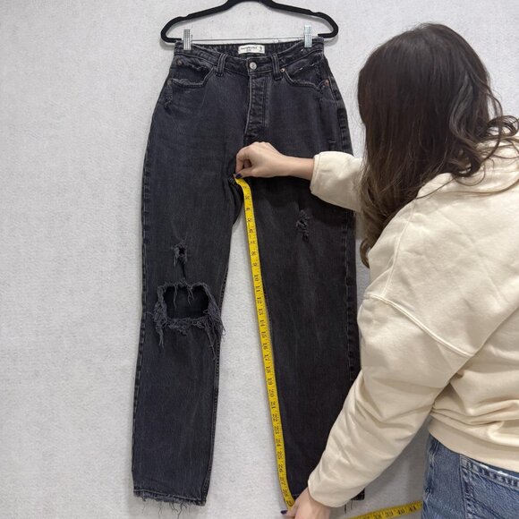 Abercrombie Fitch Jeans Womens 26 Black The Dad High Rise Curve Love Distressed - Picture 7 of 11